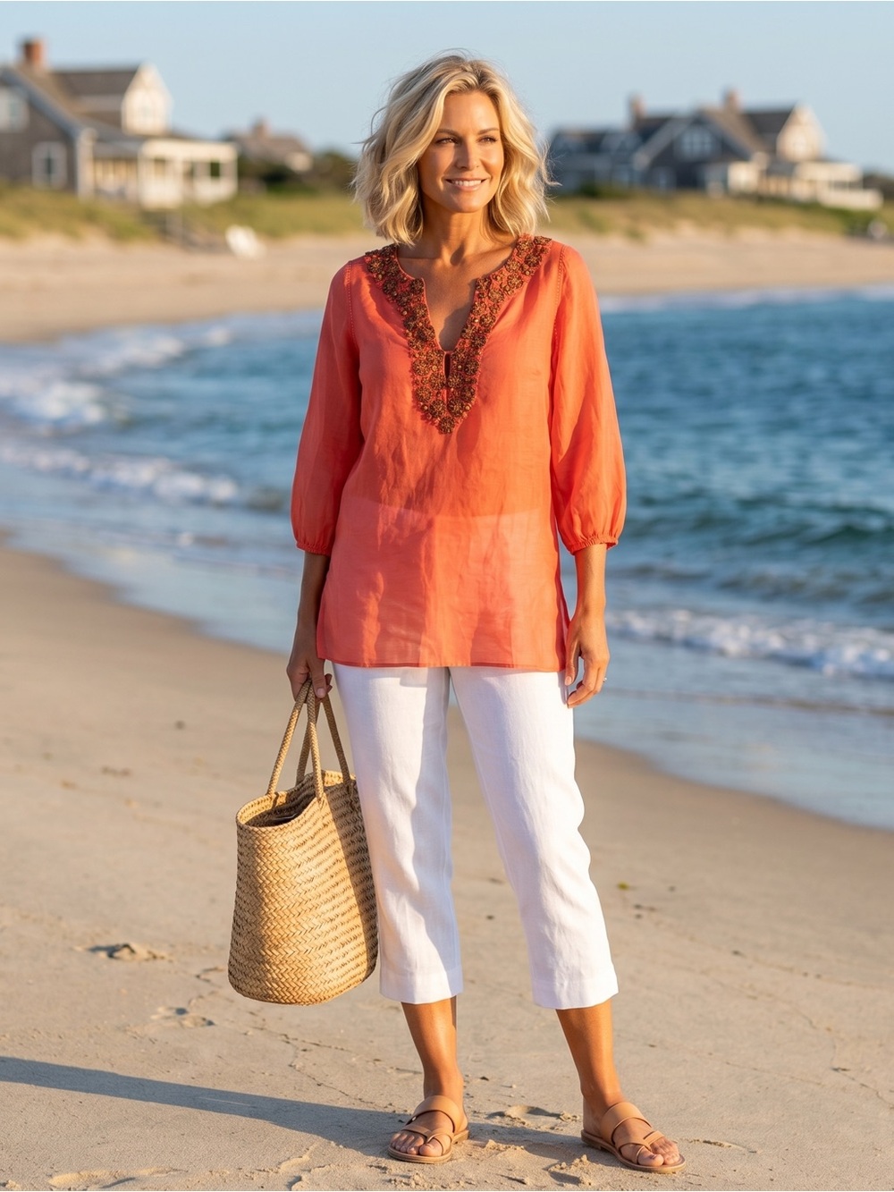 Elie Tahari Coral Orange Boho Indie Vacation Travel Swimsuit Cover Up Size Small